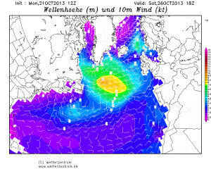 Wind- und Wellenvorhersage Samstag 26. Oktober (c) wetterzentrale.de